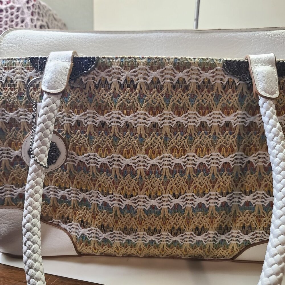 Bueno Women's Heritage Multi Colored Woven Spring Shoulder Bag White Bag Charm